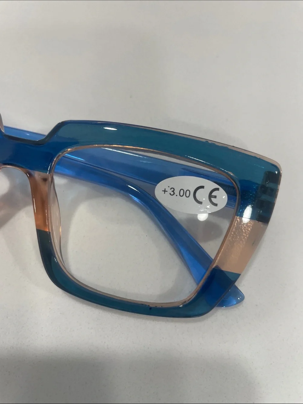Blue and Tan Rectangular Reading Glasses (+3.00)